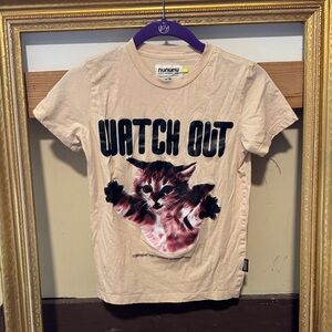 nununu Cream 'Watch Out' Cat Graphic Tee size 8-9